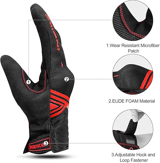 Breathable Mesh Motorcycle Gloves Touchscreen with TPR Palm Pad Hard Knuckle - Red - XLarge - RnR Galore