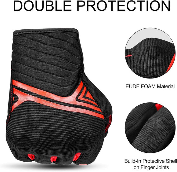 Breathable Mesh Motorcycle Gloves Touchscreen with TPR Palm Pad Hard Knuckle - Red - XLarge - RnR Galore