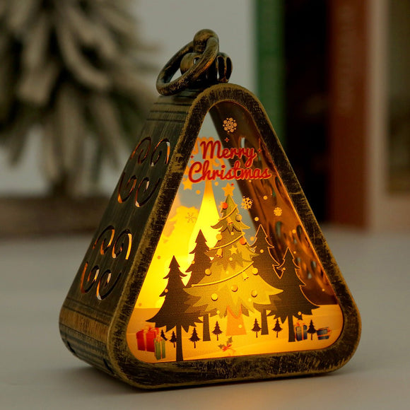 Bronze color Christmas tree Charming Christmas Scene Mini Lanterns (Set of 3) - Battery Operated LED Lights for a Cozy Holiday Glow - RnR Galore