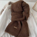 Brown Alpaca Wool Blend Solid Color Knitted Scarf for Women Winter New Style Student High Quality Couple Woolen Neck Warmer - RnR Galore