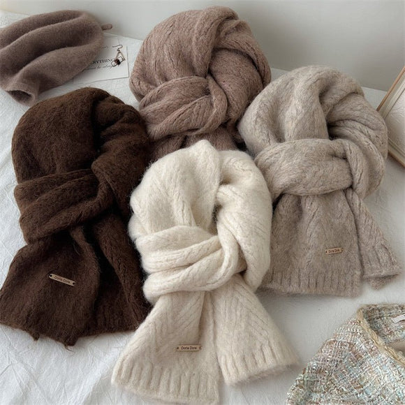 Brown Alpaca Wool Blend Solid Color Knitted Scarf for Women Winter New Style Student High Quality Couple Woolen Neck Warmer - RnR Galore