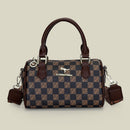 Brown checkered pattern Stylish PU Leather Boston Bag - Elegant Retro Single Shoulder Crossbody Handbag for Women - RnR Galore