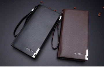 Brown Men's Business Casual Long Wallet Clutch - PU Leather Large Capacity Phone & Card Holder with Wrist Strap - RnR Galore