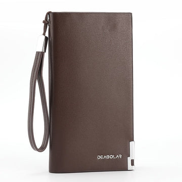 Brown Men's Business Casual Long Wallet Clutch - PU Leather Large Capacity Phone & Card Holder with Wrist Strap - RnR Galore