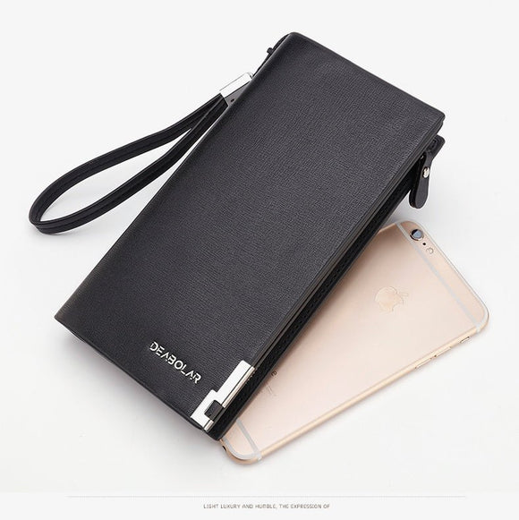 Brown Men's Business Casual Long Wallet Clutch - PU Leather Large Capacity Phone & Card Holder with Wrist Strap - RnR Galore