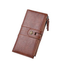 Brown Men's Vintage PU Leather Long Wallet - High Capacity Dual Zipper Clutch with Phone & Card Slots - RnR Galore