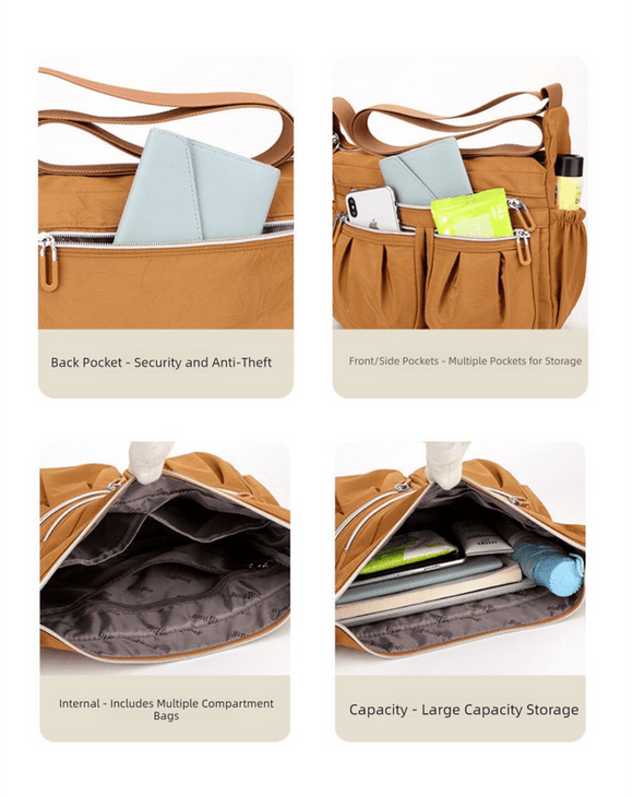 Brown Multi - Pocket Lightweight Nylon Crossbody Bag – Stylish, Functional, and Spacious Shoulder Bag for Women - RnR Galore