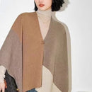 Brown Pure Wool Extra Large Shawl Scarf Color Block Multi - functional Warm Cashmere Cape Poncho - RnR Galore