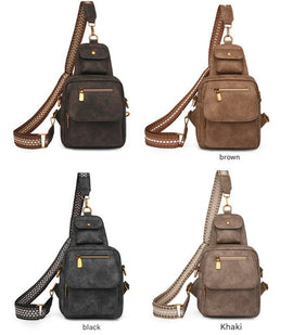 Brown Stylish PU Leather Sling Crossbody Bag for Women - Multi - Pocket Chest Pack with Adjustable Wide Strap - RnR Galore