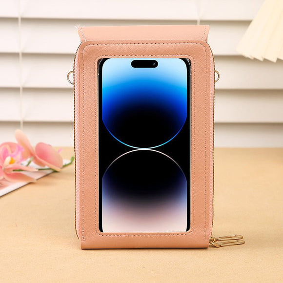 Brown Women's Cute Mini PU Leather Crossbody Phone Bag (19x12x4cm) - Touch Screen Window, Vertical Style - RnR Galore