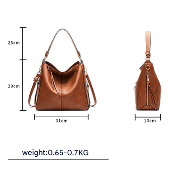 Brown Womens Soft PU Leather Hobo Bag - Large Casual Tote Handbag with Adjustable Crossbody Strap - RnR Galore