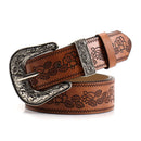 Brown Women's Western Style Embossed Belt 2 Pack Vintage PU Leather Waistband with Antique Silver Buckle for Jeans and Dresses Y2K Fashion - RnR Galore