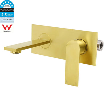 Brushed Gold Cubic Square Wall Mount Basin Mixer Laundry Tap Spout Vanity Faucet - RnR Galore