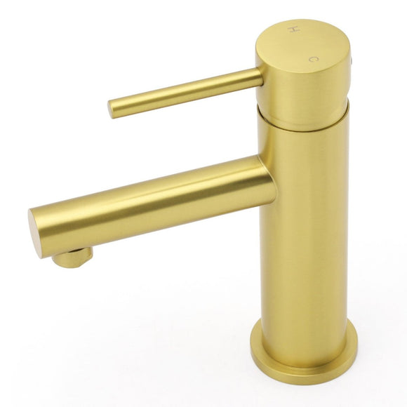 Brushed Gold Round Bathroom Basin Mixer Laundry Vanity Sink Faucet Lever Tapware - RnR Galore