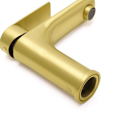 Brushed Gold Round Short Bathroom Vanity Laundry Chrome Basin Mixer Faucet Tap - RnR Galore