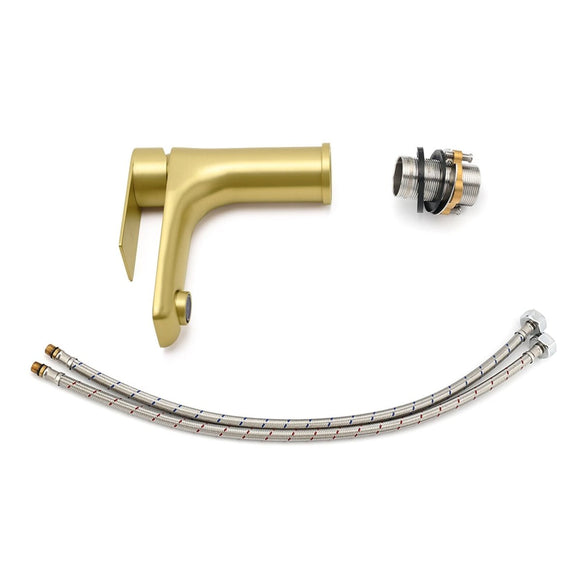 Brushed Gold Round Short Bathroom Vanity Laundry Chrome Basin Mixer Faucet Tap - RnR Galore
