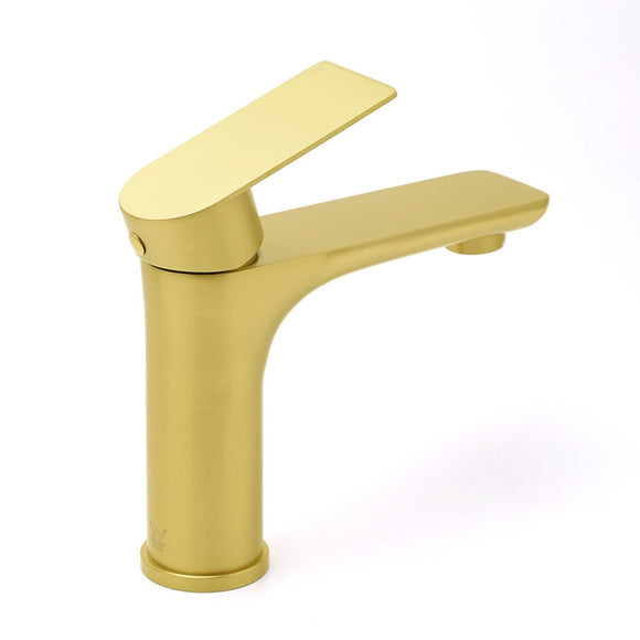 Brushed Gold Round Short Bathroom Vanity Laundry Chrome Basin Mixer Faucet Tap - RnR Galore