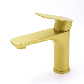 Brushed Gold Round Short Bathroom Vanity Laundry Chrome Basin Mixer Faucet Tap - RnR Galore