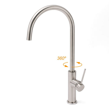 Brushed Nickel 435mm Tall Slim Round Kitchen Laundry Sink Mixer Faucet Tap Spout - RnR Galore