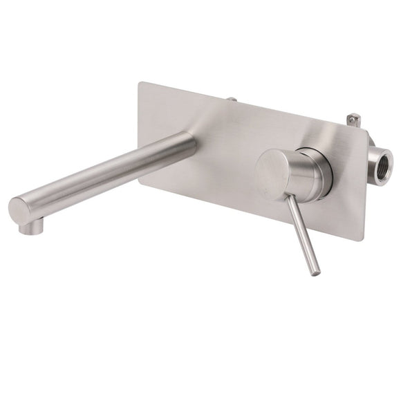 Brushed Nickel Round Wall Mounted Basin Vanity Mixer Bathtub Straight Spout Tap - RnR Galore