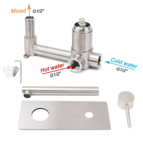 Brushed Nickel Round Wall Mounted Basin Vanity Mixer Bathtub Straight Spout Tap - RnR Galore