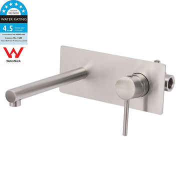 Brushed Nickel Round Wall Mounted Basin Vanity Mixer Bathtub Straight Spout Tap - RnR Galore