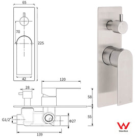 Brushed Nickel Silver Square Stylish 1/2inch Shower Mixer Diverter 2 Way Switch - RnR Galore