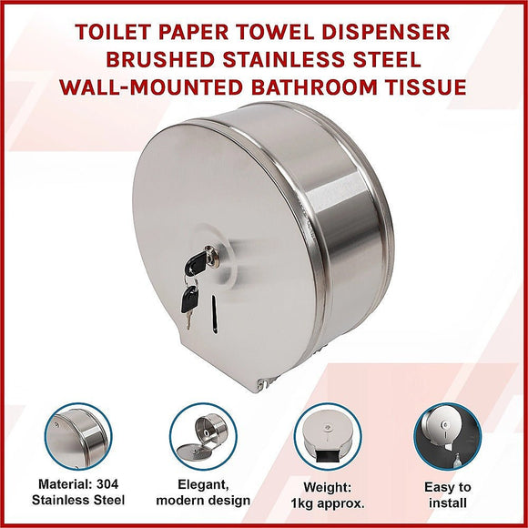 Brushed Stainless Steel Wall Mounted Toilet Paper Towel Dispenser - RnR Galore