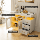 Buffet Sideboard Cabinet With RGB LED Light and Charging Station Console Coffee Bar White - RnR Galore