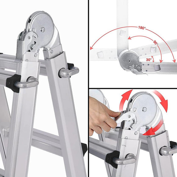 Bullet 2.9m Folding Aluminium Multipurpose Ladder, w/ Workshelf Platform, Spring Assisted Rapid Safety Lock Adjusters - RnR Galore