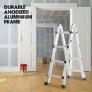 Bullet 4m Folding Aluminium Multipurpose Ladder, w/ Workshelf Platform, Spring Assisted Rapid Safety Lock Adjusters - RnR Galore