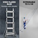 Bullet 5.1m Folding Aluminium Multipurpose Ladder, w/ Workshelf Platform, Spring Assisted Rapid Safety Lock Adjusters - RnR Galore