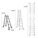 Bullet 5.1m Folding Aluminium Multipurpose Ladder, w/ Workshelf Platform, Spring Assisted Rapid Safety Lock Adjusters - RnR Galore