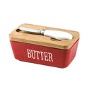 Butter Box with Knife Rectangular Cheese Container with Wooden Lid for Kitchen - Black - RnR Galore