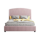 Camelia King Single Size Bed Frame Pink Velvet Upholstery High Headboard Quality Slats Metal Structure - RnR Galore