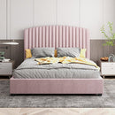 Camelia Queen Size Bed Frame Pink Velvet Upholstery High Headboard Quality Slats Metal Structure - RnR Galore