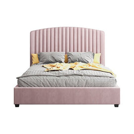 Camelia Queen Size Bed Frame Pink Velvet Upholstery High Headboard Quality Slats Metal Structure - RnR Galore