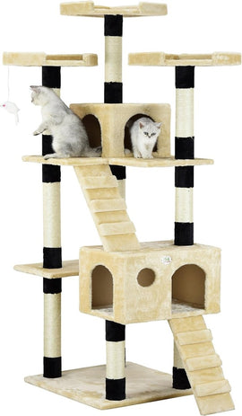 CARLA HOME 180cm Cat Tree Tower for Indoor Cats with Dual Condos, Plush Perches, Sisal Scratching Posts & Ramps for Kittens & Adult Cats (Beige) - RnR Galore