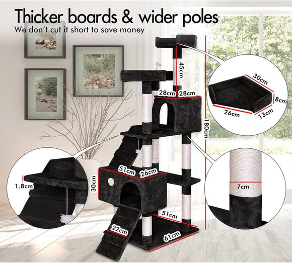 CARLA HOME 180cm Cat Tree Tower for Indoor Cats with Dual Condos, Plush Perches, Sisal Scratching Posts & Ramps for Kittens & Adult Cats (Beige) - RnR Galore
