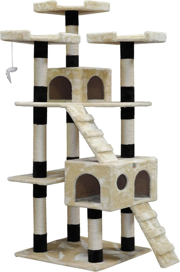 CARLA HOME 180cm Cat Tree Tower for Indoor Cats with Dual Condos, Plush Perches, Sisal Scratching Posts & Ramps for Kittens & Adult Cats (Beige) - RnR Galore