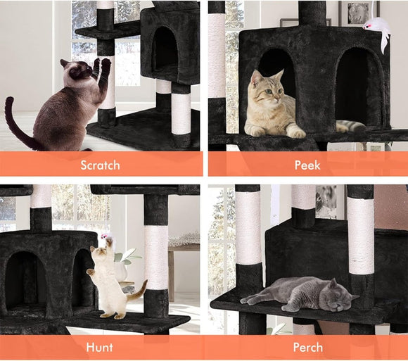 CARLA HOME 180cm Cat Tree Tower for Indoor Cats with Dual Condos, Plush Perches, Sisal Scratching Posts & Ramps for Kittens & Adult Cats (Black) - RnR Galore