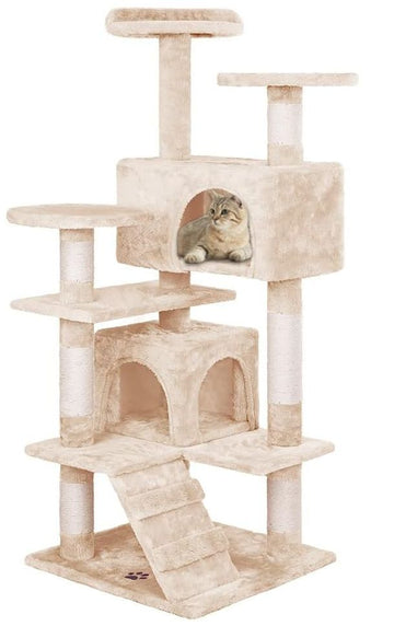 CARLA HOME 180cm Cat Tree Tower for Indoor Cats with Plush Perches, Dual Condos, Natural Sisal Scratching Posts & Ramp for Kittens & Adult Cats (Beige) - RnR Galore