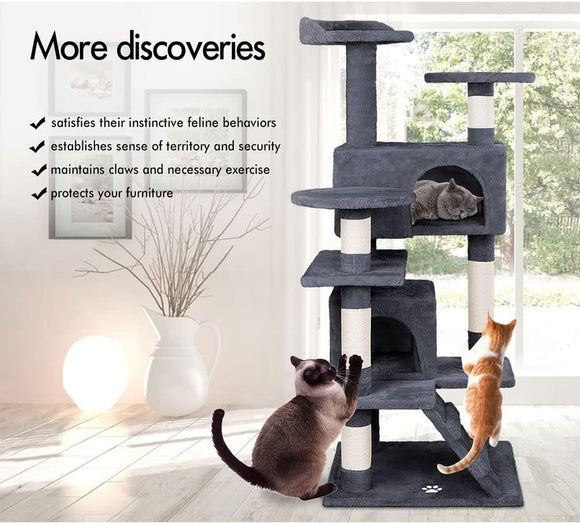 CARLA HOME 180cm Cat Tree Tower for Indoor Cats with Plush Perches, Dual Condos, Natural Sisal Scratching Posts & Ramp for Kittens & Adult Cats (Dark Grey) - RnR Galore