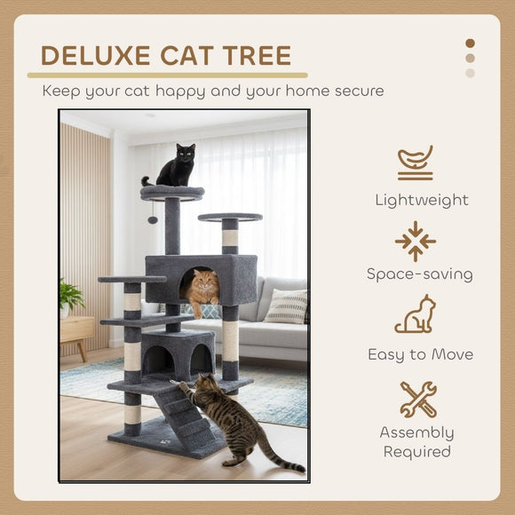 CARLA HOME 180cm Cat Tree Tower for Indoor Cats with Plush Perches, Dual Condos, Natural Sisal Scratching Posts & Ramp for Kittens & Adult Cats (Dark Grey) - RnR Galore