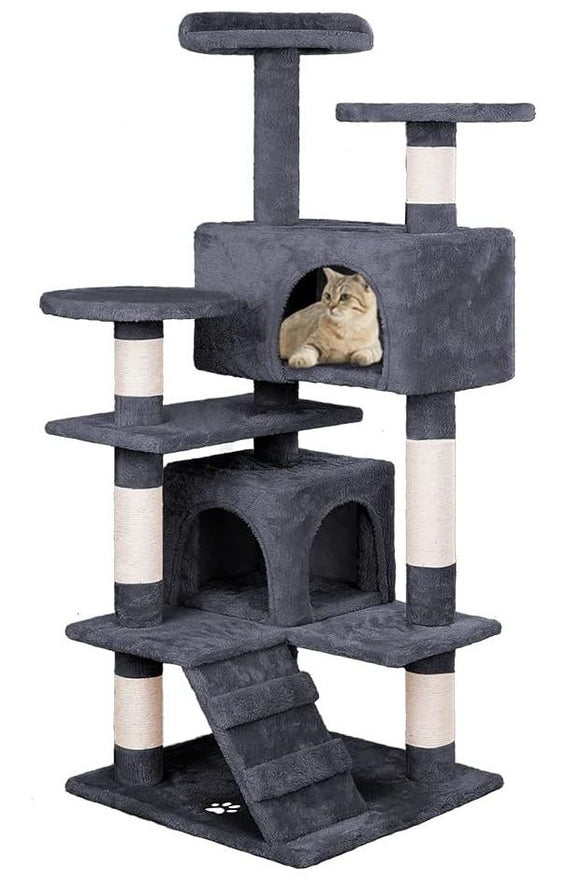 CARLA HOME 180cm Cat Tree Tower for Indoor Cats with Plush Perches, Dual Condos, Natural Sisal Scratching Posts & Ramp for Kittens & Adult Cats (Dark Grey) - RnR Galore