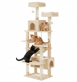 CARLA HOME 180cm Cat Tree Tower for Indoor Cats with Plush Perches, Dual Condos, Natural Sisal Scratching Posts & Ramps for Kittens & Adult Cats (Beige) - RnR Galore