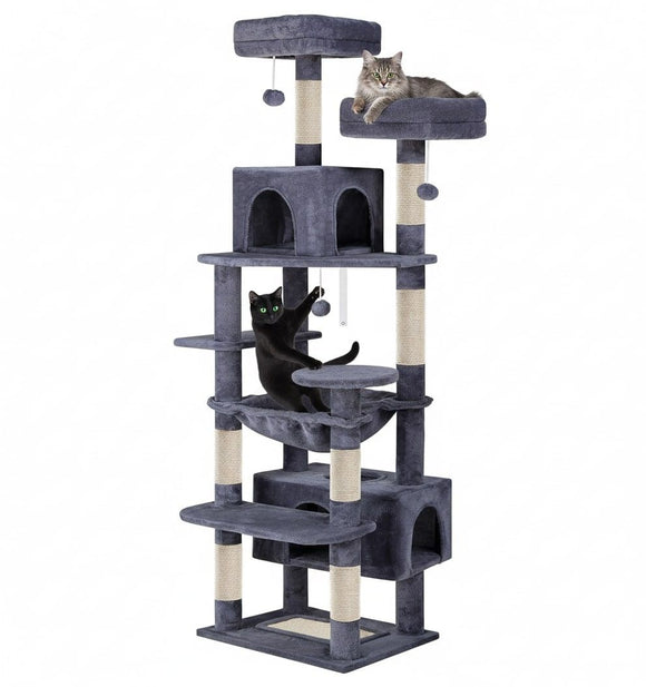 CARLA HOME 180cm Cat Tree Tower for Indoor Cats with Plush Perches, Dual Condos, Natural Sisal Scratching Posts & Ramps for Kittens & Adult Cats (Grey) - RnR Galore