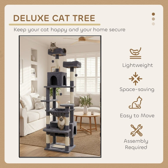 CARLA HOME 180cm Cat Tree Tower for Indoor Cats with Plush Perches, Dual Condos, Natural Sisal Scratching Posts & Ramps for Kittens & Adult Cats (Grey) - RnR Galore