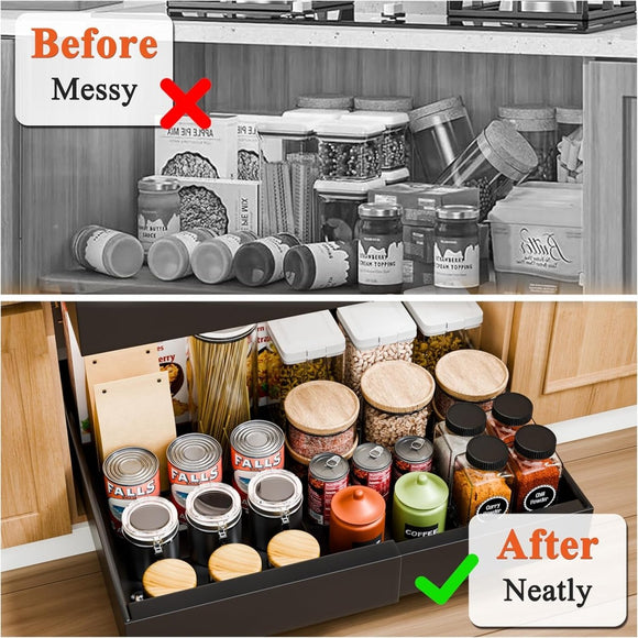 CARLA HOME 2 Pack Pull Out Cabinet Organizer Expandable for Cabinets with Adjustable Slide Out Shelves and Easy Installation (Black) - RnR Galore