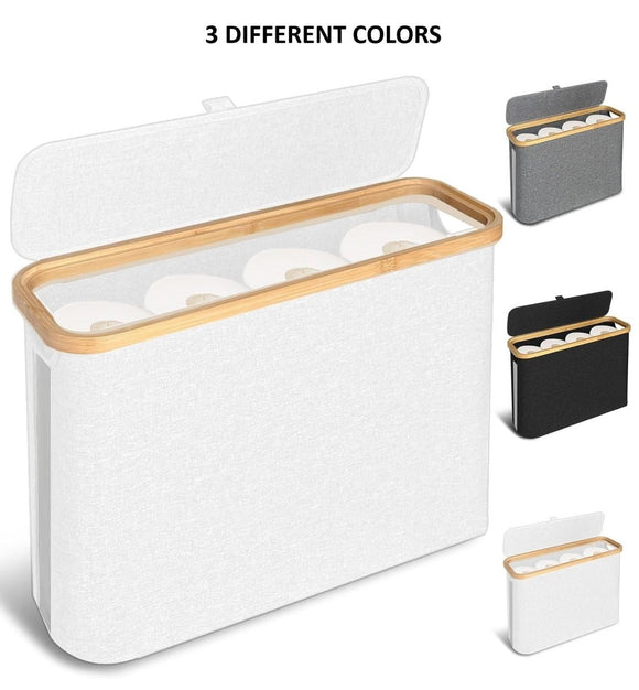 CARLA HOME 2 pack Toilet Paper Storage Basket Holds Up to 12 Rolls with Bamboo Lid and Handle for RV Closet (Black) - RnR Galore